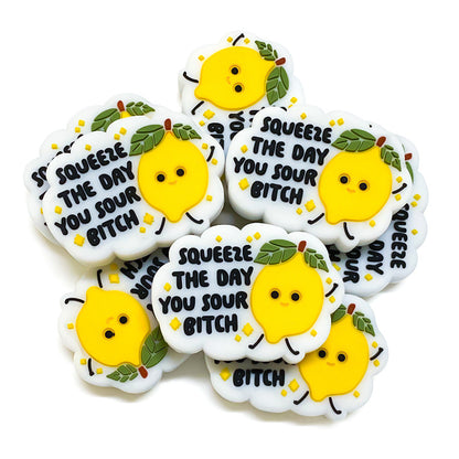 20Pcs Silicone Focal Beads Cartoon Lemon with Text Design 2