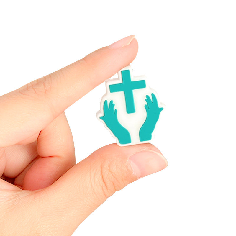 20pcs Silicone Focal Beads Pacifier Chain Hands Holding Cross 3