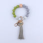 PU Leather Tassel Silicone Bead Wristlet Keychain Leopard Print 15