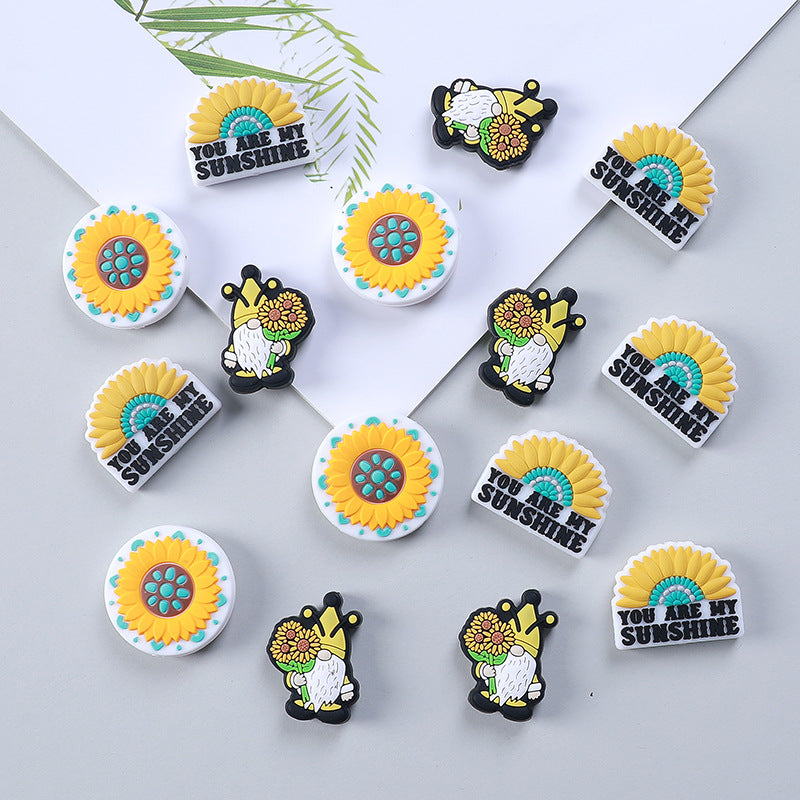 20Pcs Silicone Focal Beads Daisy Turquoise Sunflower Holding Flower 2