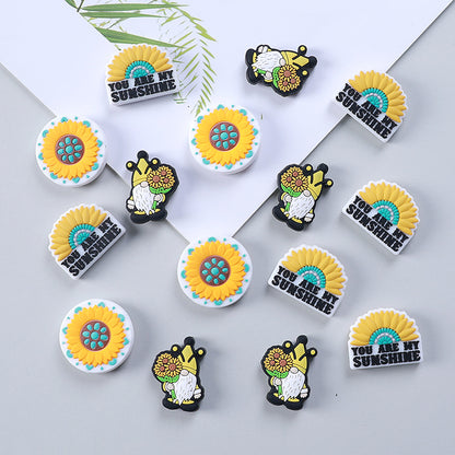 20Pcs Silicone Focal Beads Daisy Turquoise Sunflower Holding Flower 2