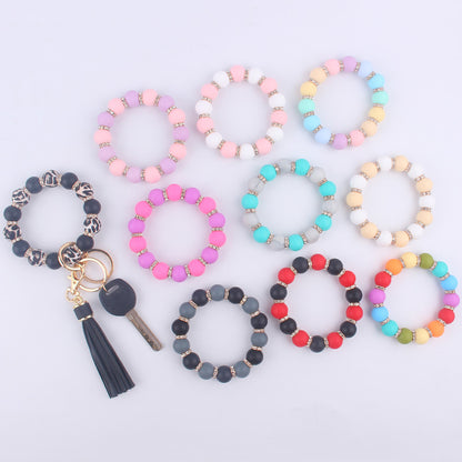Tassel Silicone Bead Wristlet Keychain with Spacer Beads 2