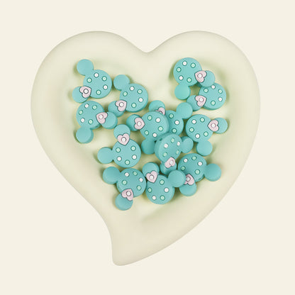 Silicone Focal Beads Round Ear Mouse Character with Polka Dot Detail 11