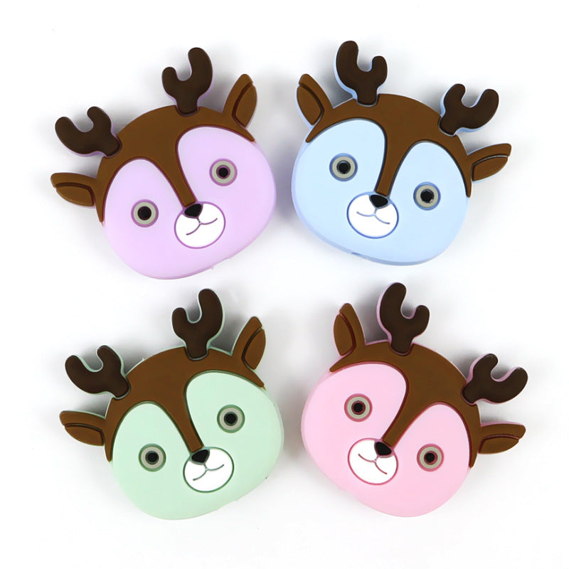 Silicone Focal Beads Cartoon Colorful Deer with Antlers 3