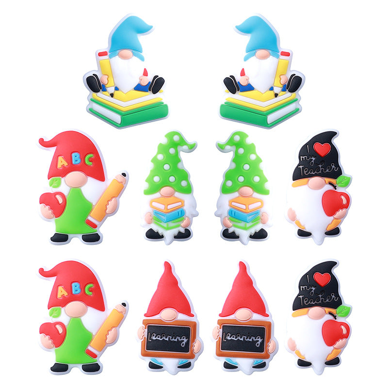 20Pcs Silicone Focal Beads Cartoon Writing Dwarf Holding Books and Apples