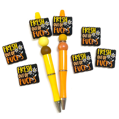 20Pcs Silicone Focal Beads Fresh Out Of Fucks Raised Lettering with Flower Detail 3