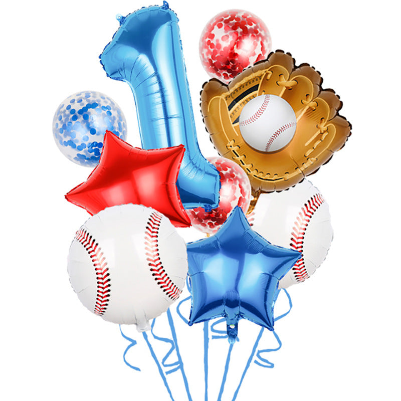 Baseball Foil Balloon Set One Year Birthday Party Decoration 9pcs 4
