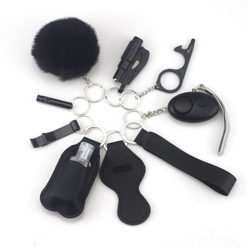 Outdoor Self Defense Alarm Whistle Pompom Keychain 10 Pack 34