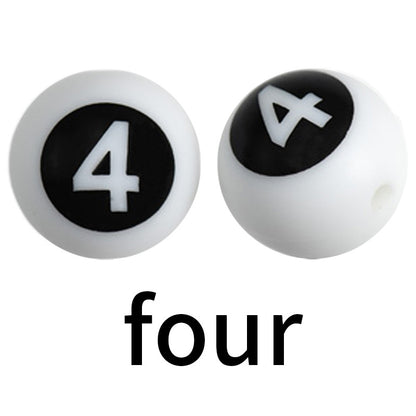 50pcs 15mm Silicone Number Beads Printed Design 10