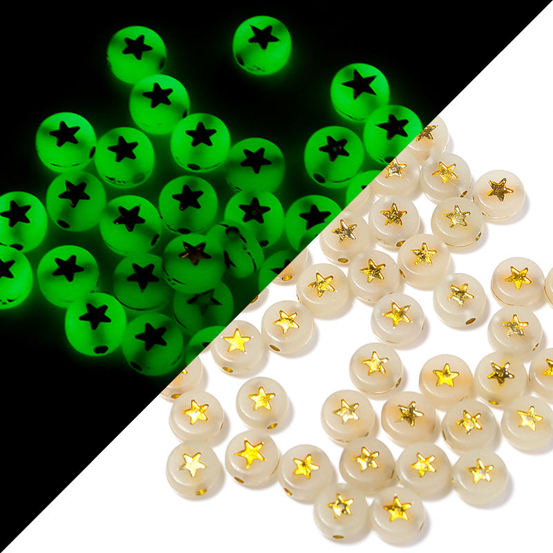 100 Pack Glow In The Dark Flat Round Letter Heart Acrylic Beads Bracelet Accessories 17