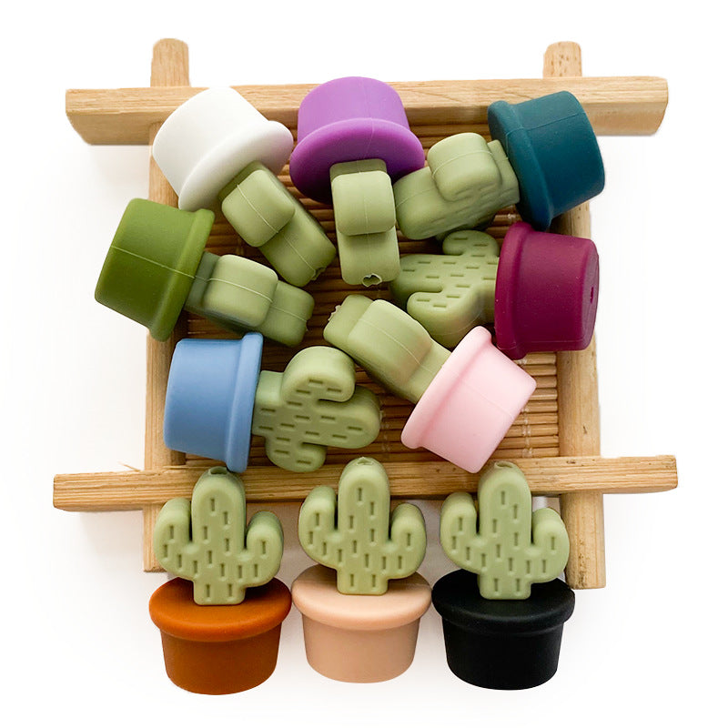 20Pcs Silicone 3D Focal Beads Flowerpot Cactus Fleshy with Colorful Pots 2