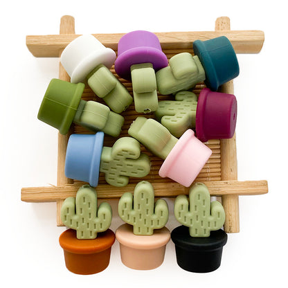 20Pcs Silicone 3D Focal Beads Flowerpot Cactus Fleshy with Colorful Pots 2