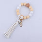 Leather Tassel Octagonal Silicone Bead Wristlet Keychain 8