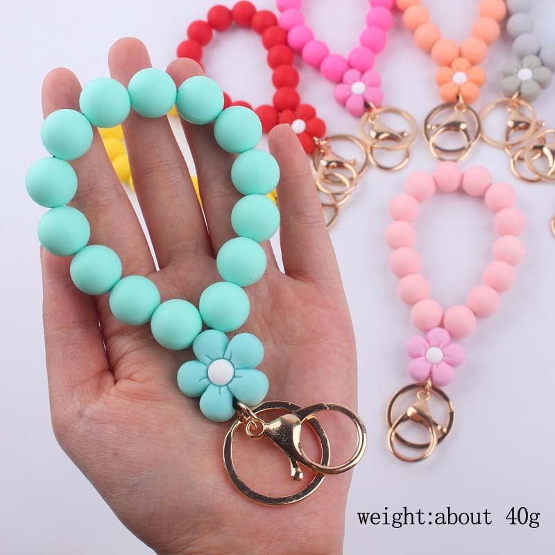 Flower Silicone Bead Wristlet Keychain with Daisy Charm 2