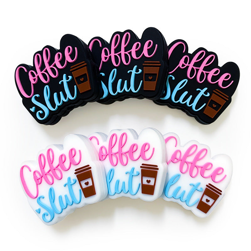 20Pcs Silicone Focal Beads Coffee Cup with Script Text 3