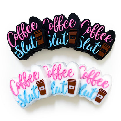 20Pcs Silicone Focal Beads Coffee Cup with Script Text 3
