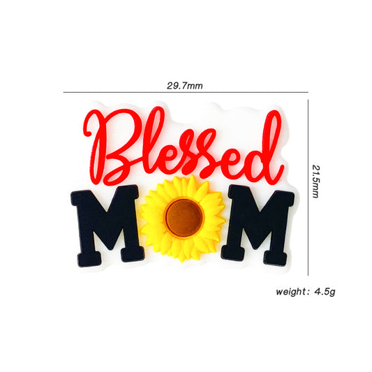 20pcs Silicone Focal Beads Blessed Mom Sunflower Design