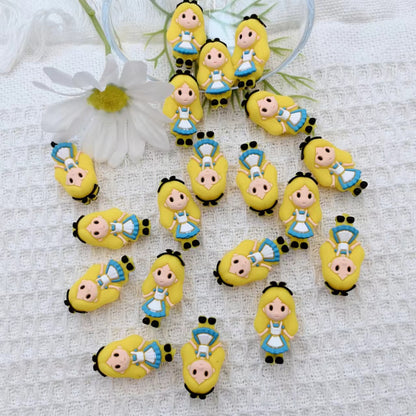 20Pcs Silicone 3D Focal Beads Cute Little Girl Yellow Dress 3