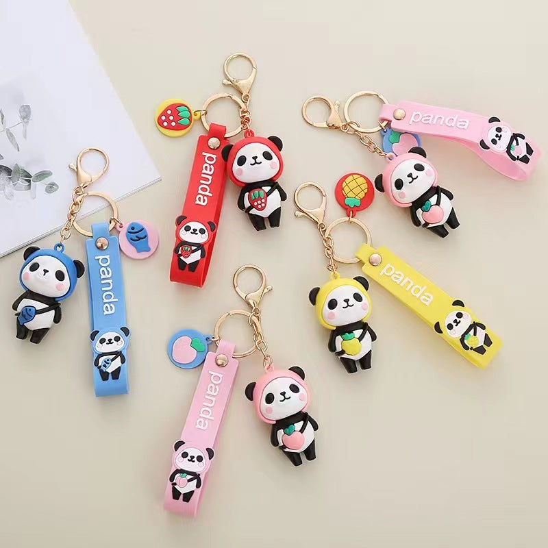 Cartoon Panda Silicone Bead Keychain Cute Animal Charm