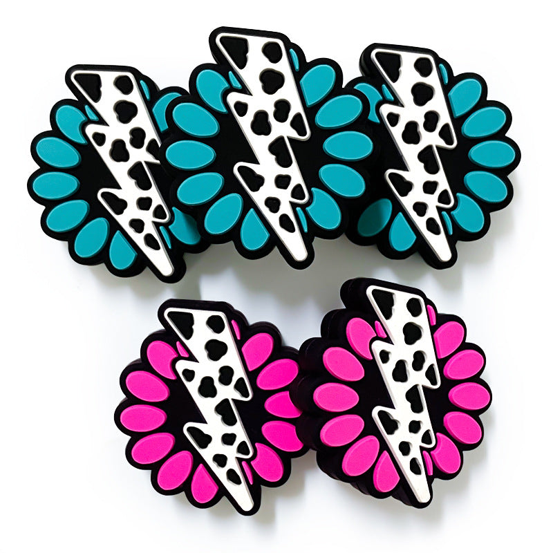 20Pcs Silicone Focal Beads Lightning Bolt with Floral Circle 4