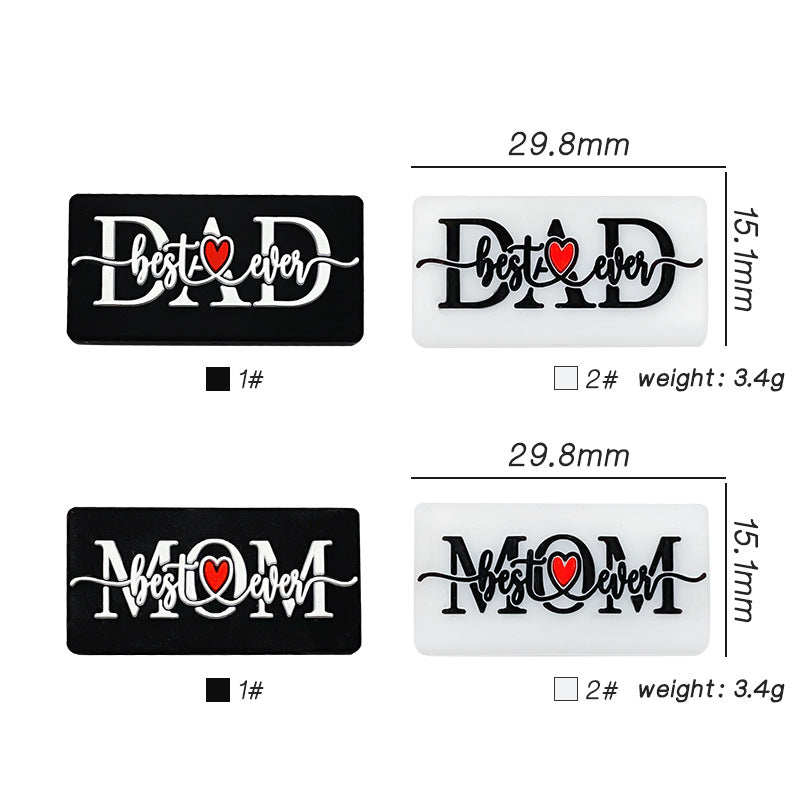 20Pcs Silicone Focal Beads Love Dad Or Mom Rectangular Design 2