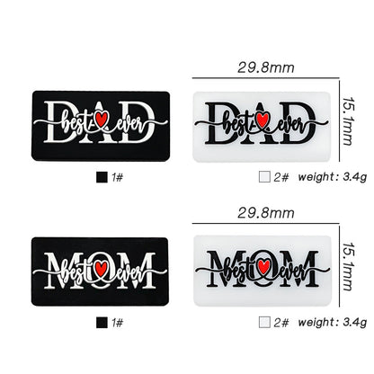 20Pcs Silicone Focal Beads Love Dad Or Mom Rectangular Design 2