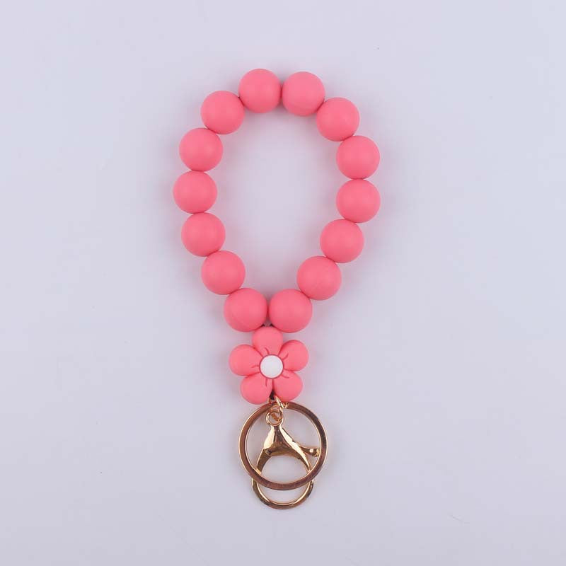 Flower Silicone Bead Wristlet Keychain with Daisy Charm 11