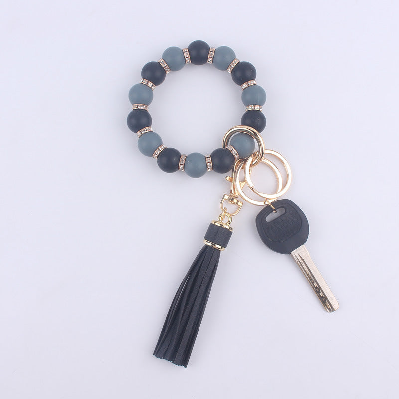 Tassel Silicone Bead Wristlet Keychain with Spacer Beads 7