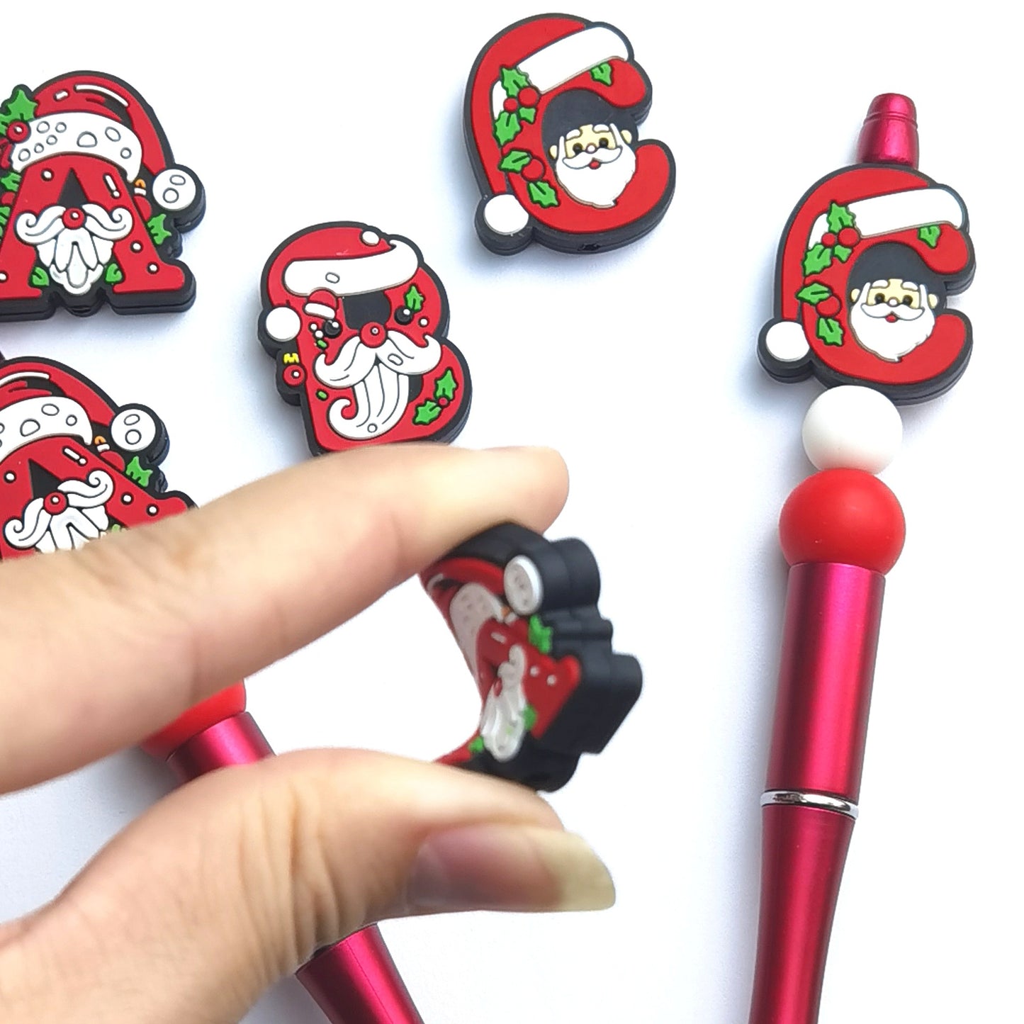 20Pcs Silicone Focal Beads Christmas ABC Santa Claus Hat Design 3