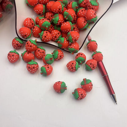 20Pcs Silicone 3D Focal Beads Strawberry With Leaf Top 5