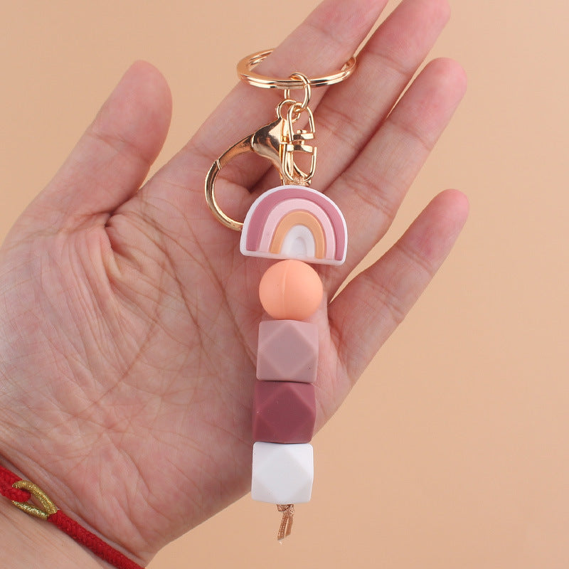 Rainbow Silicone Bead Keychain Geometric Charm 14cm 4
