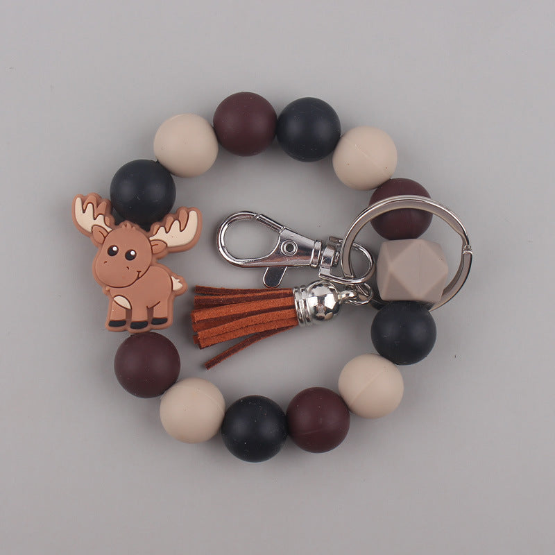 Yak Silicone Bead Wristlet Keychain with Tassel Charm 8