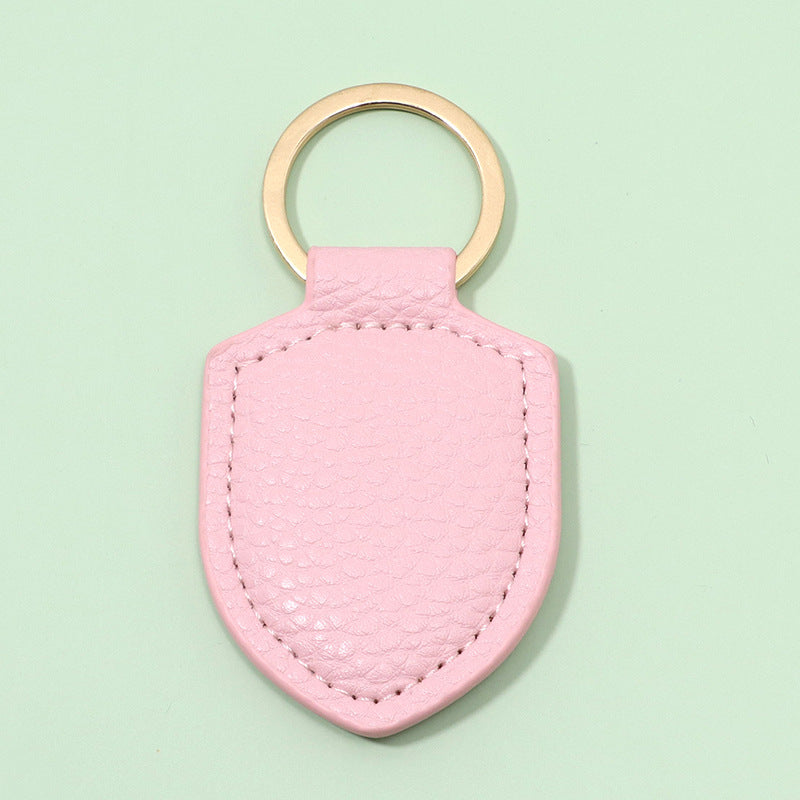 Leather Shield Keychain Classic Design with Metal Ring 6