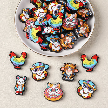 Silicone Focal Beads Colorful Rooster Owl and Animal Characters with Glasses