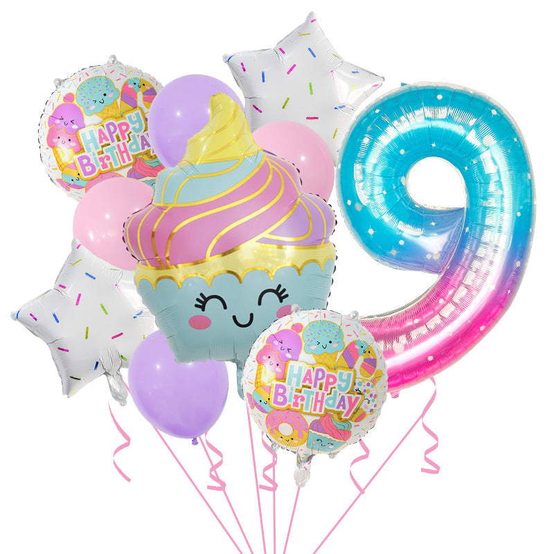 Cupcake and Number 3 Foil Balloons Birthday Party Decoration Set 13