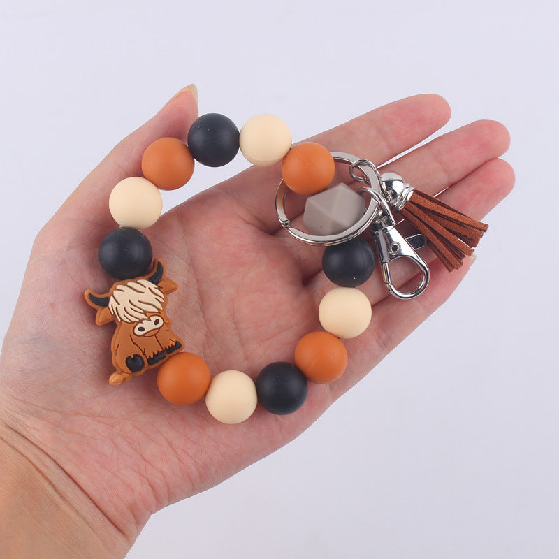Yak Silicone Bead Wristlet Keychain with Tassel Charm 4