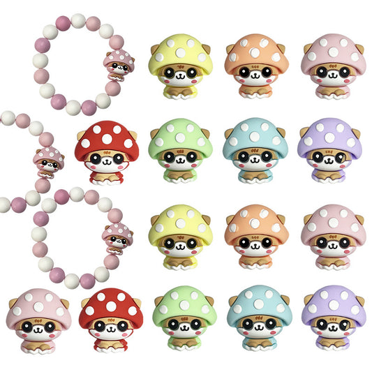20Pcs Silicone 3D Focal Beads Macaron Colored Mushroom Face Sitting Pose