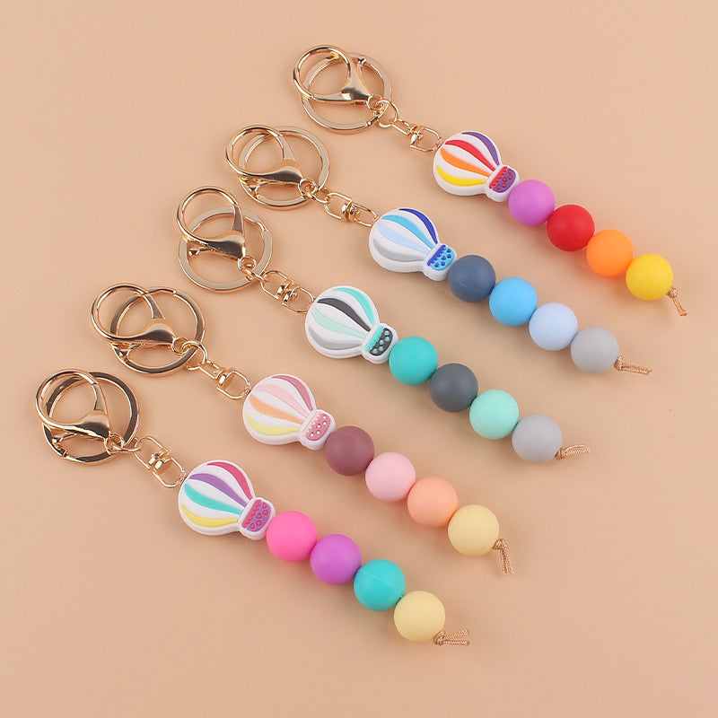 Hot Air Balloon Silicone Bead Keychain with Lobster Clasp Charm 2