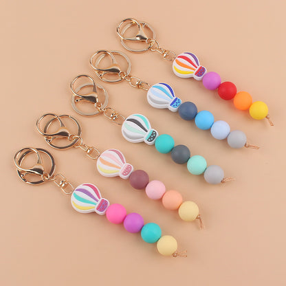 Hot Air Balloon Silicone Bead Keychain with Lobster Clasp Charm 2