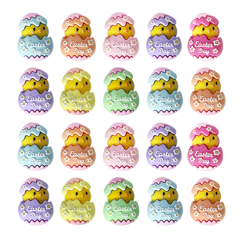 20Pcs Silicone 3D Focal Beads Easter Chicken Hatching Eggs With Printed Text 2