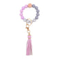 PU Tassel Silicone Bead Wristlet Keychain with Wooden Bead 12