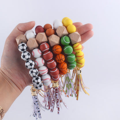 Football Tassel Silicone Bead Wristlet Keychain 2
