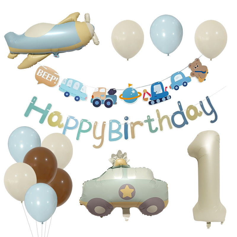 Retro Police Car and Airplane Foil Balloons Birthday Party Set