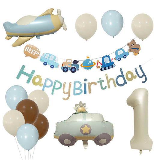 Retro Police Car and Airplane Foil Balloons Birthday Party Set