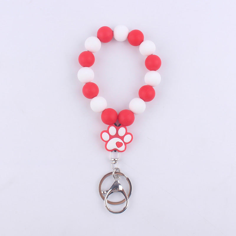 Dog Claw Silicone Bead Wristlet Keychain with Paw Charm 10