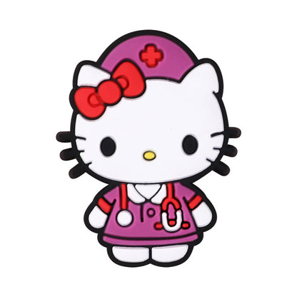 20pcs Silicone Focal Beads White Cat Nurse Outfit With Red Bow 6