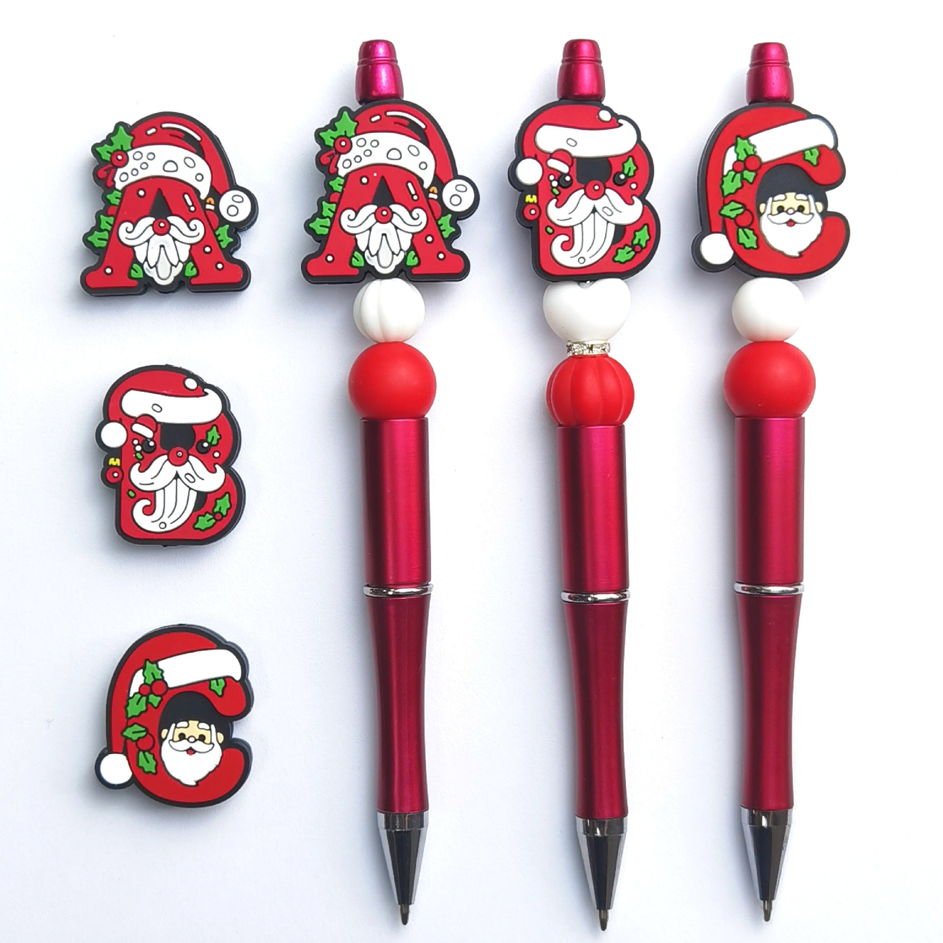 20Pcs Silicone Focal Beads Christmas ABC Santa Claus Hat Design 4