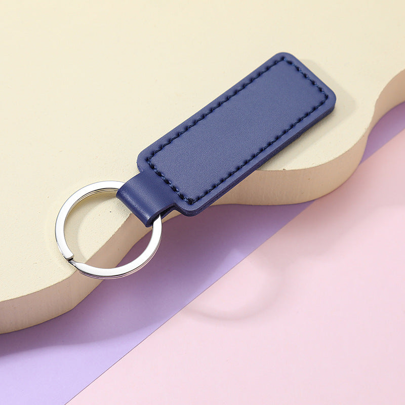 Creative PU Leather Keychain Rectangular Tag with Metal Ring 6