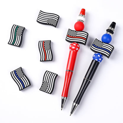 20Pcs Silicone Focal Beads Red Blue Flag Waving Design 2