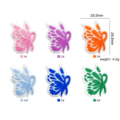 20pcs Silicone Focal Beads Bow Tie With Layered Wings 2